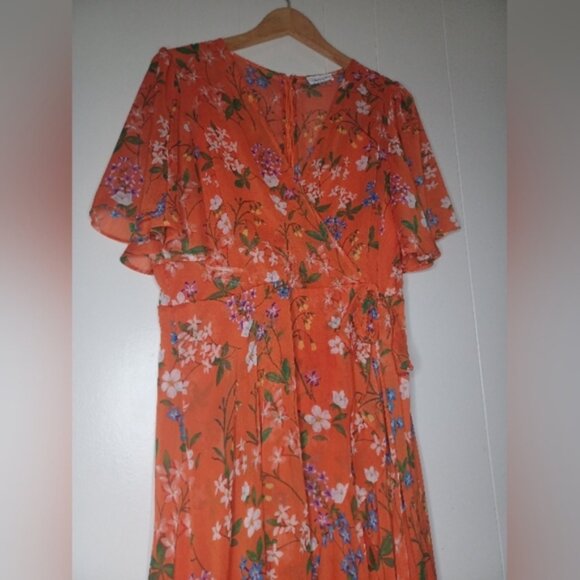 Calvin Klein Orange Floral High Low Dress - Picture 9 of 16